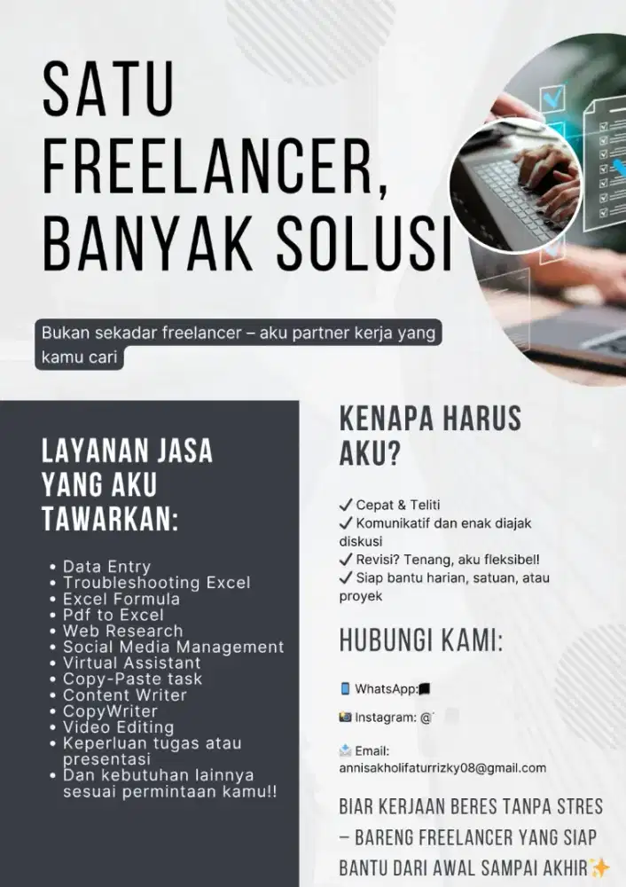 Jasa Freelancer | VA, Data Entry, Web Research, Sosmed Manager