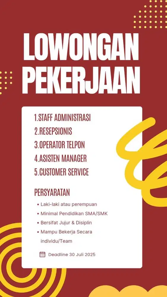 Lowongan kerja bulan agustus