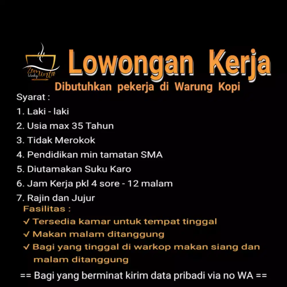 Dibutuhkan segera karyawan Warkop