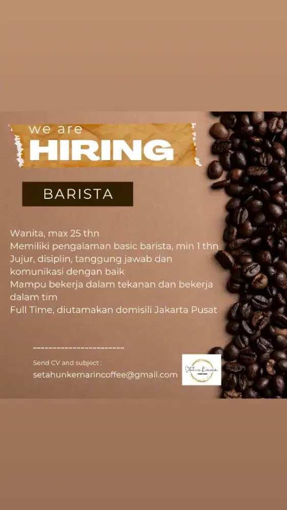 Lowongan barista full time