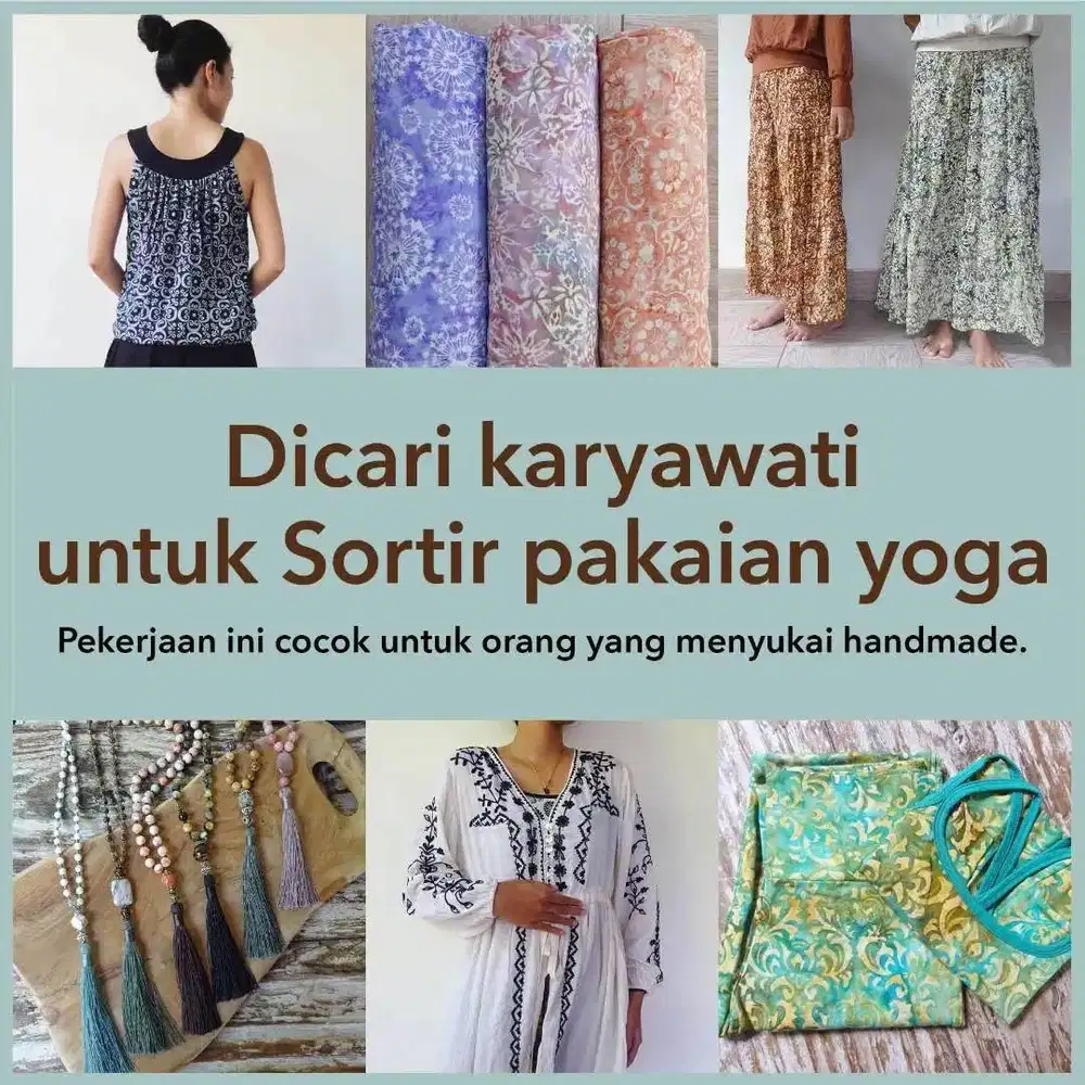 Dicari karyawati untuk Sortir pakaian yoga