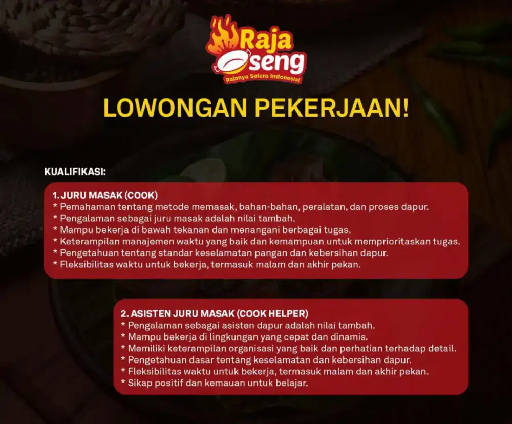 Lowongan Kerja Raja Oseng