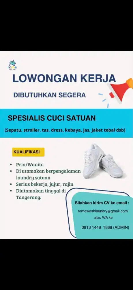 Lowongan staff laundri (spesialis satuan)