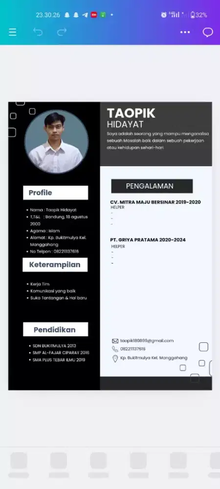 Mencari pekerjaan, toko, helper dan lainya apasaja asalkan halal