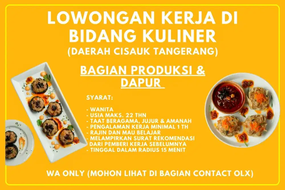 Lowongan Kerja Bagian Produksi Makanan/gulung dimsum