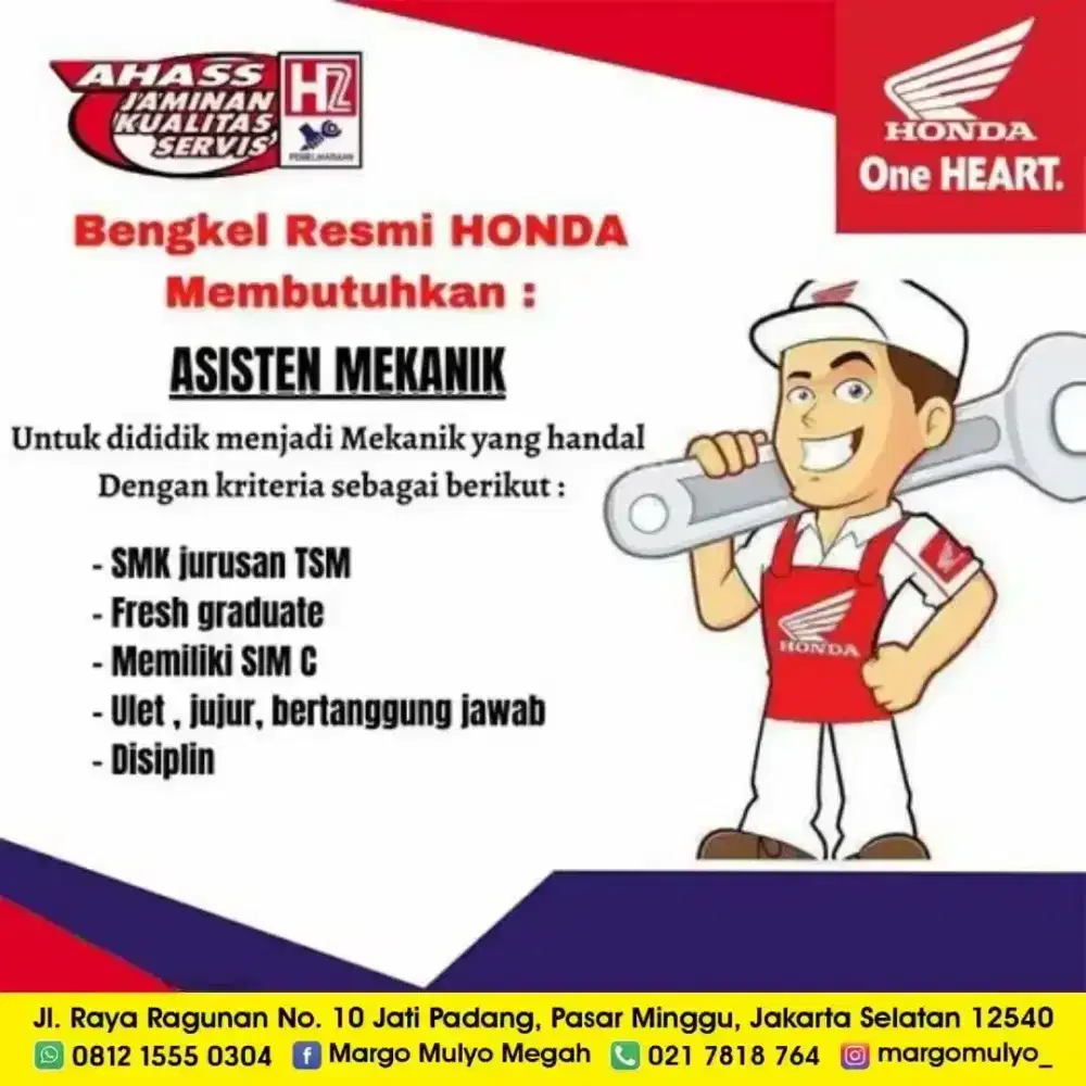 Di Butuhkan Mekanik Berpengalaman