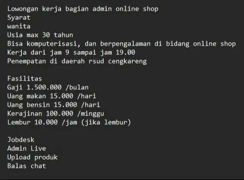 LOWONGAN PEKERJAAN ADMIN ONLINE SHOP