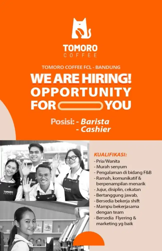 Dibutuhkan barista toko kopi Tomoro