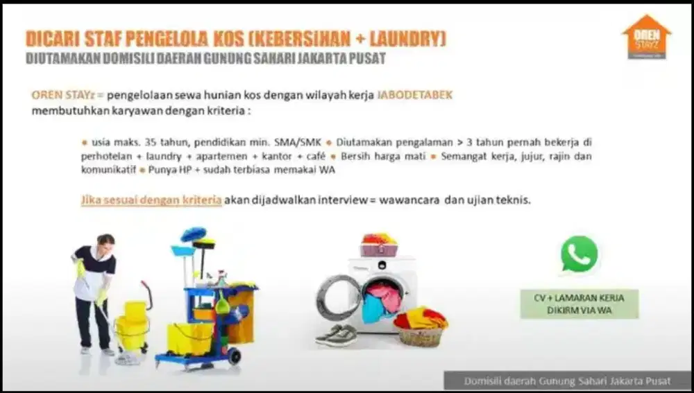 Dicari staff LAUNDRY