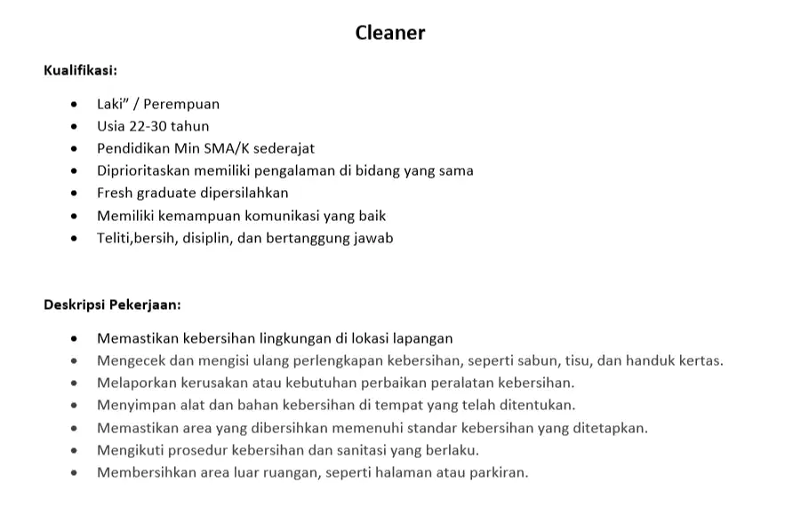 Admin Lapangan & Cleaner (Lapangan Olahraga)