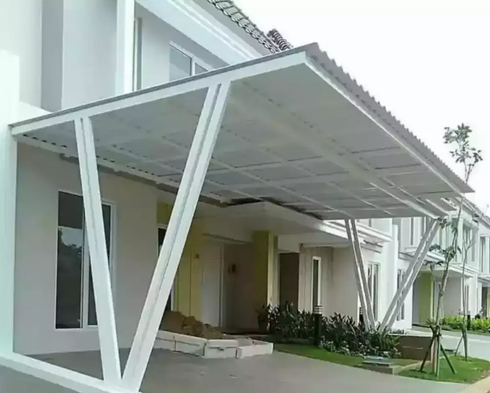 Pasang KANOPI besi hollow galvanis atap ALDERON DOUBLE LAYER