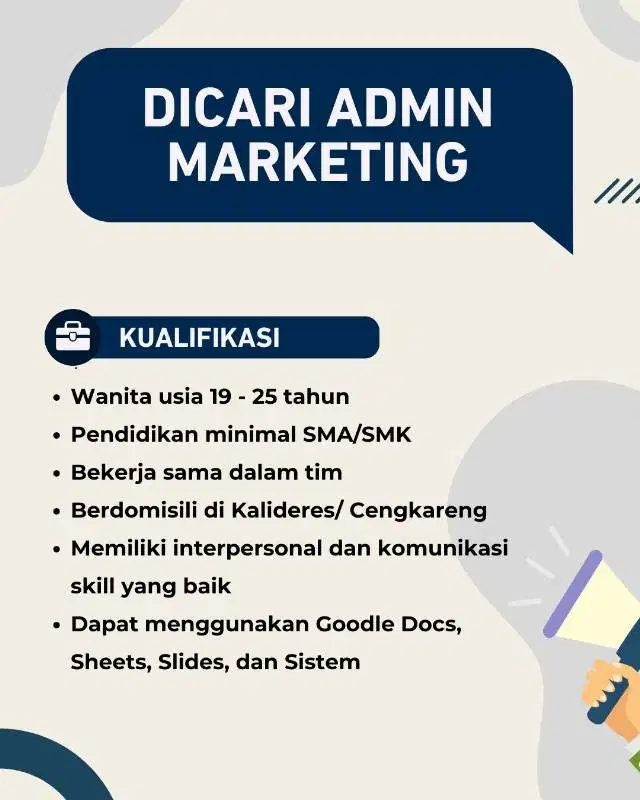 Lowongan kerja Admin Marketing