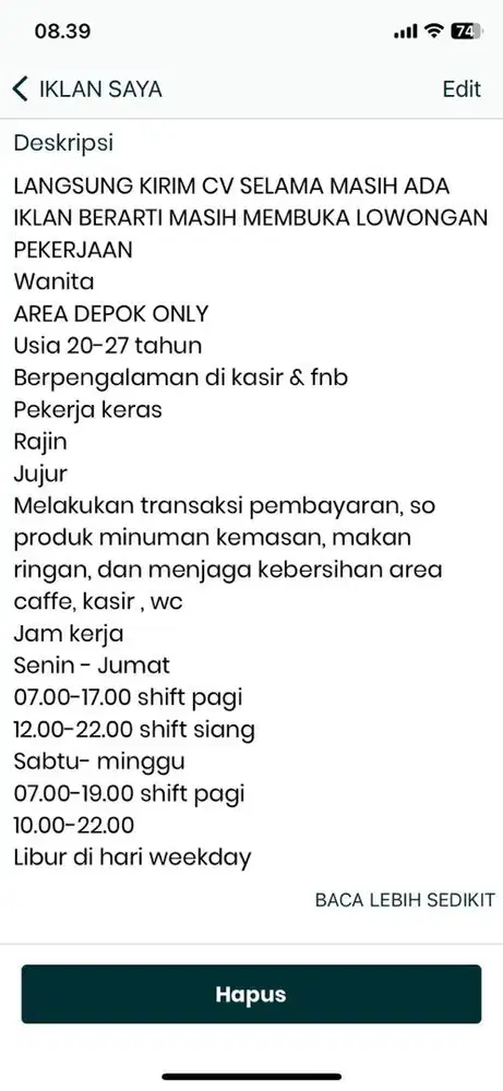 Lowongan pekerjaan kasir