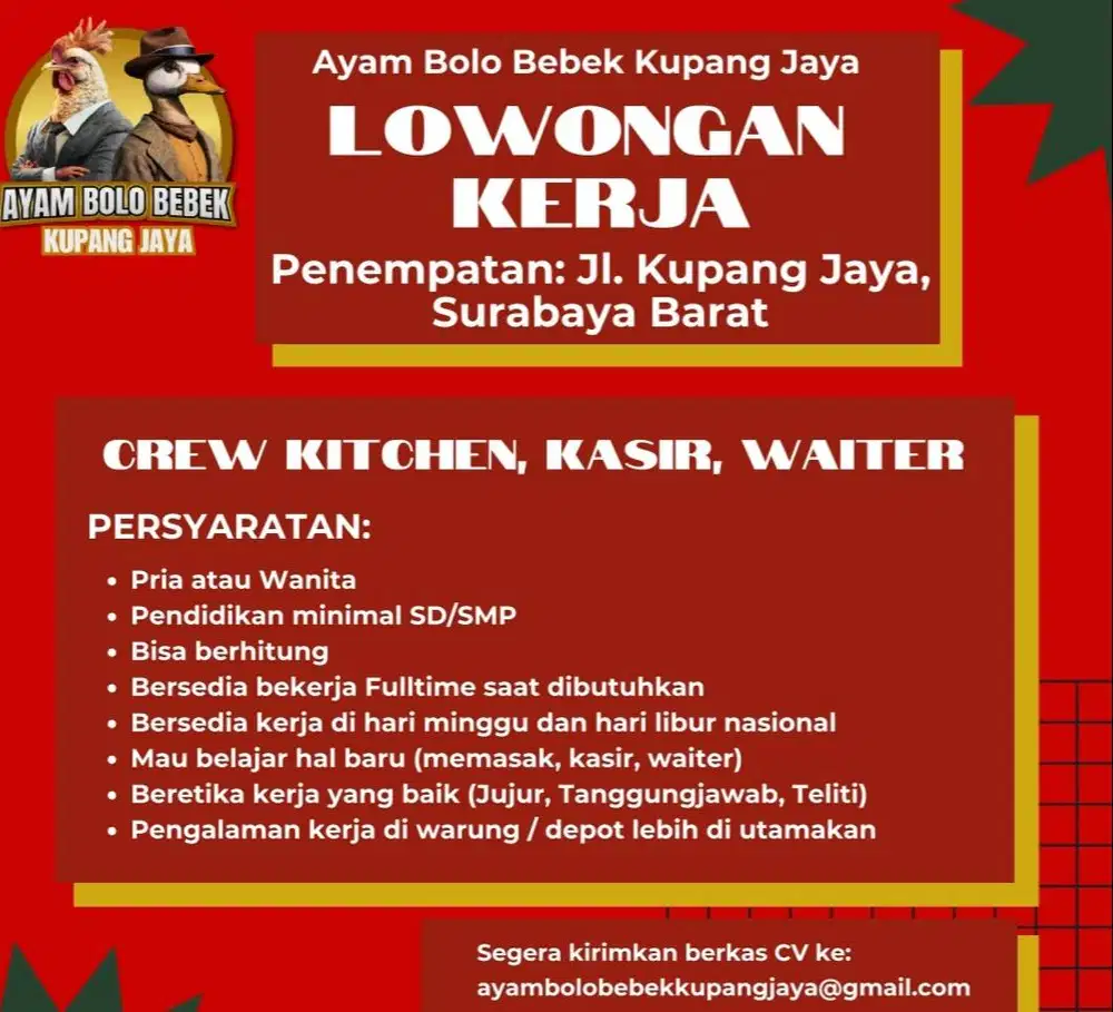 LOWONGAN KERJA DEPOT AYAM BOLO BEBEK