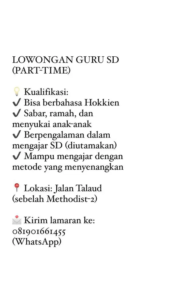 LOWONGAN GURU SD PART-TIME