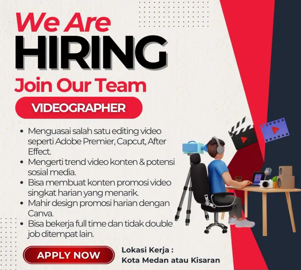 Dibutuhkan segera videographer / content creator