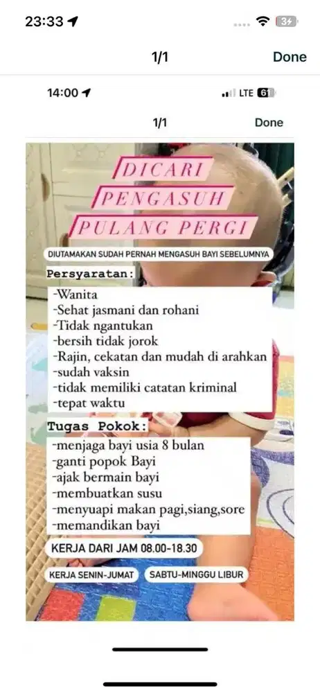LOWONGAN PENGASUH BAYI PULANG PERGI