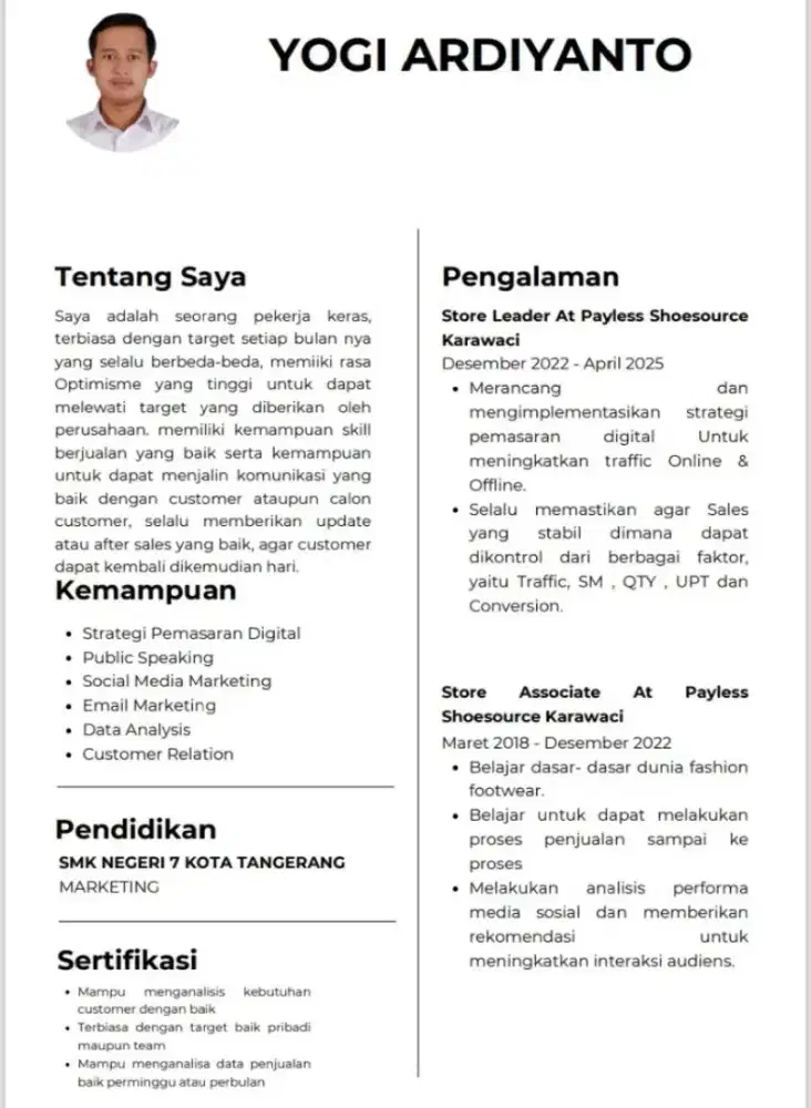 Mencari Pekerjaan Untuk Sales , Admin atau Kasir