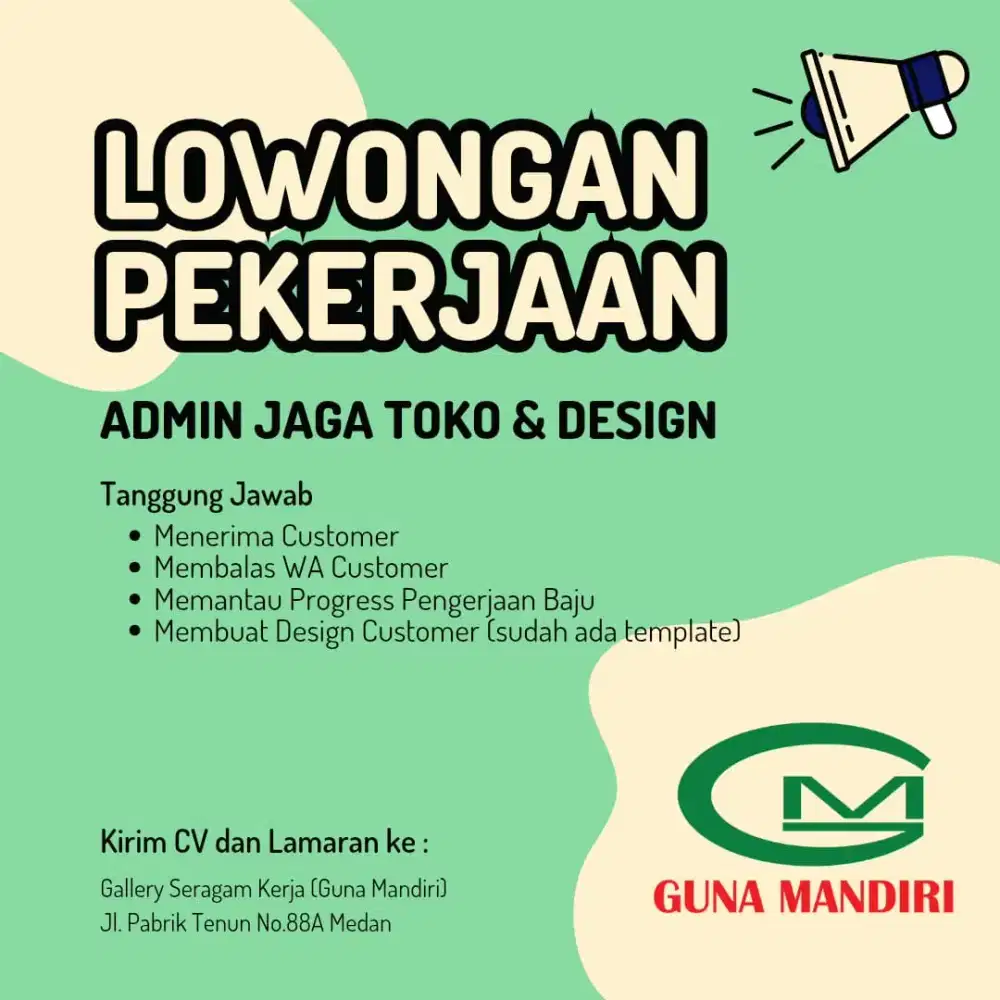 Lowongan Kerja Admin Jaga Toko & Design