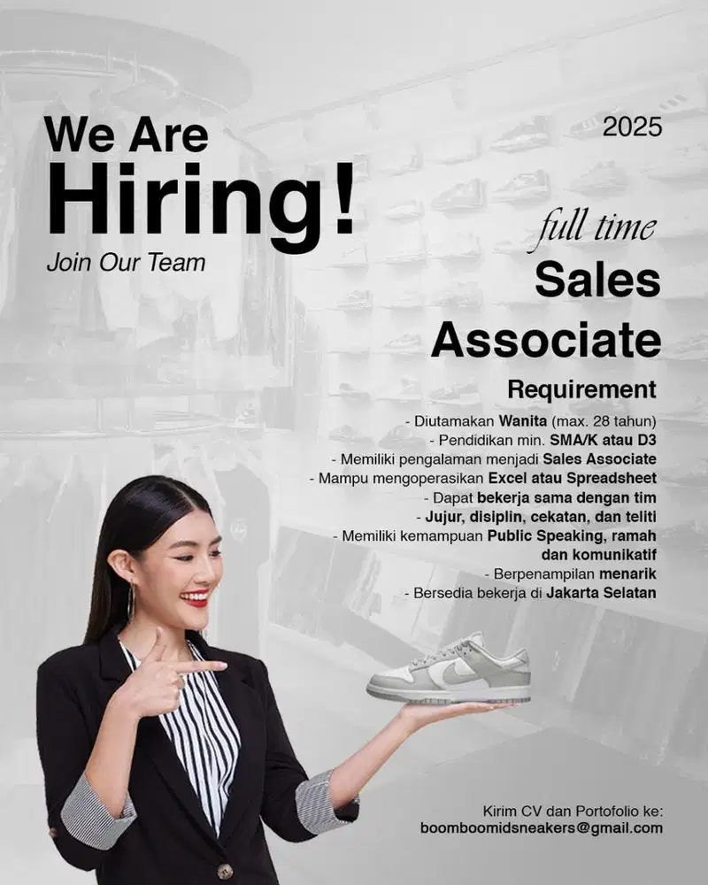 DIBUTUHKAN SEGERA FULL TIME SALES ASSOCIATE UNTUK TOKO SEPATU
