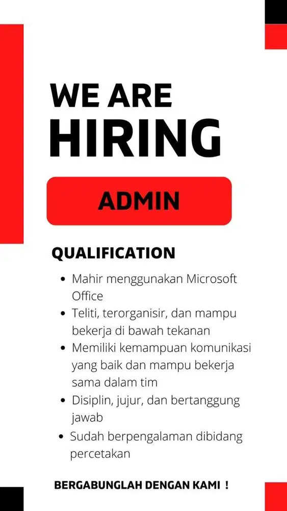 Lowongan staff admin