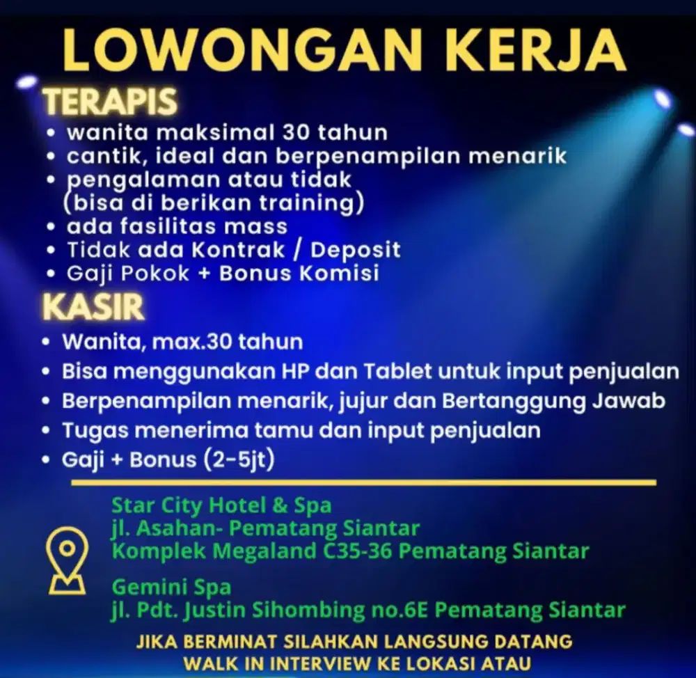Dibutuhkan segera kasir dan terapis spa pijat refleksi