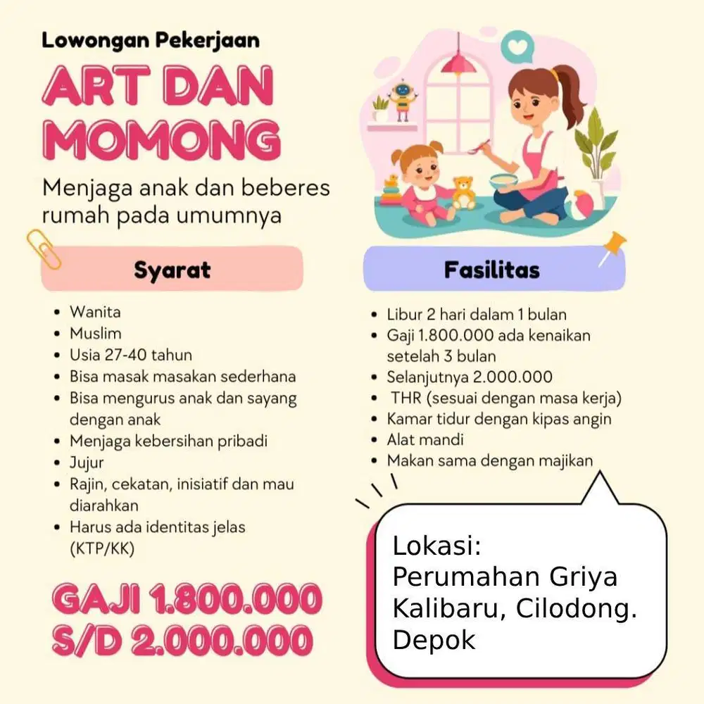 Lowongan art sekaligus momong (baby sitter)