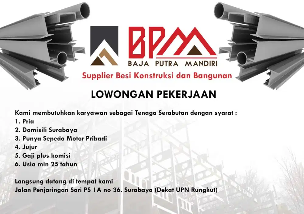 DICARI SALES BAHAN BANGUNAN