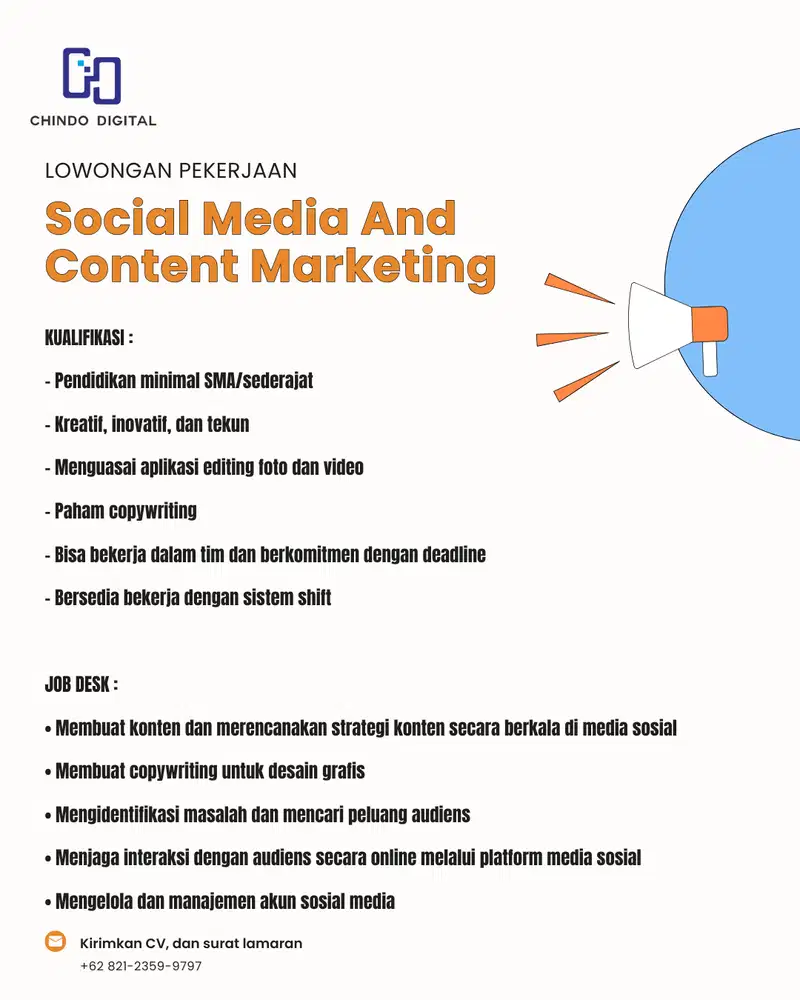 CONTENT CREATOR & SOCIAL MEDIA SPECIALIST DIBUTUHKAN SEGERA