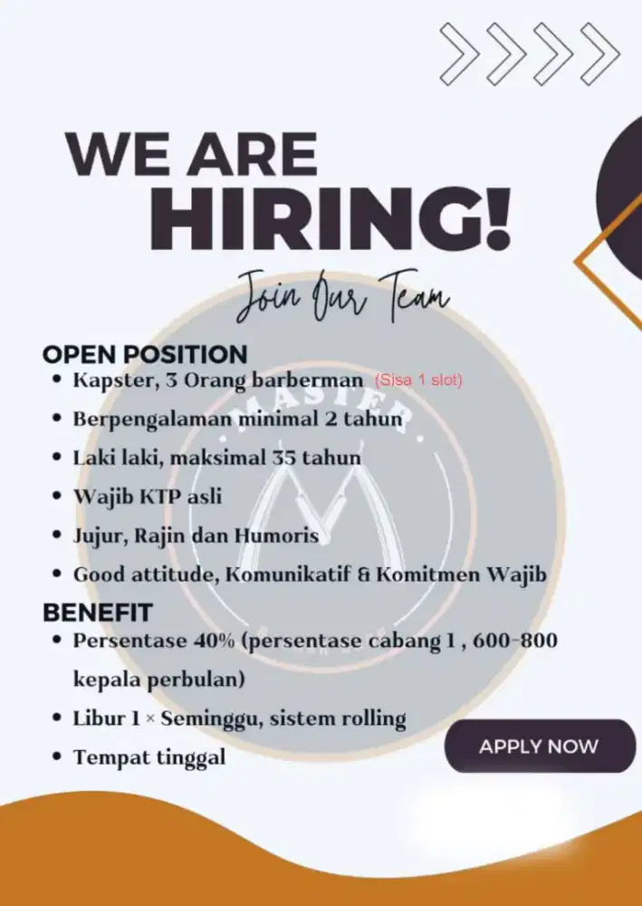 Dicari Kapster berpengalaman