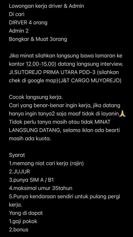 Lowongan ADMIN EXPEDISI