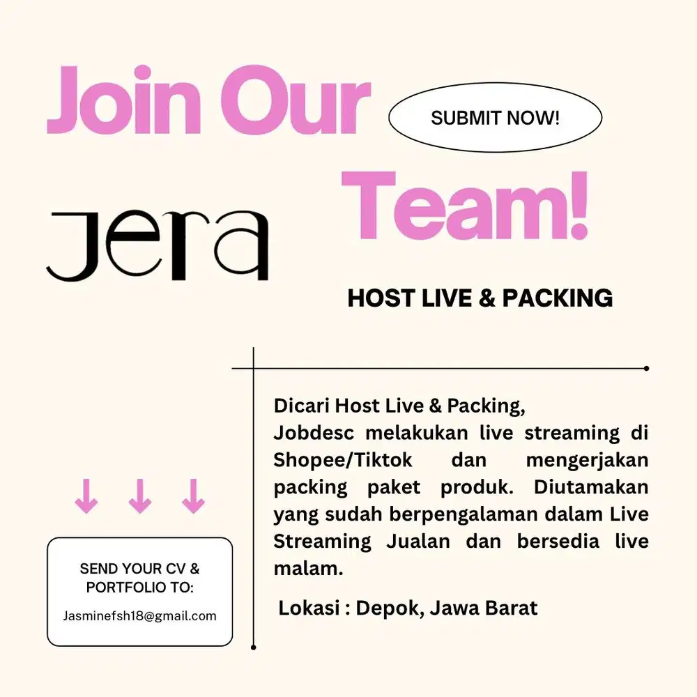 LOWONGAN HOST LIVE & PACKING KHUSUS WANITA (TOKO ONLINE)