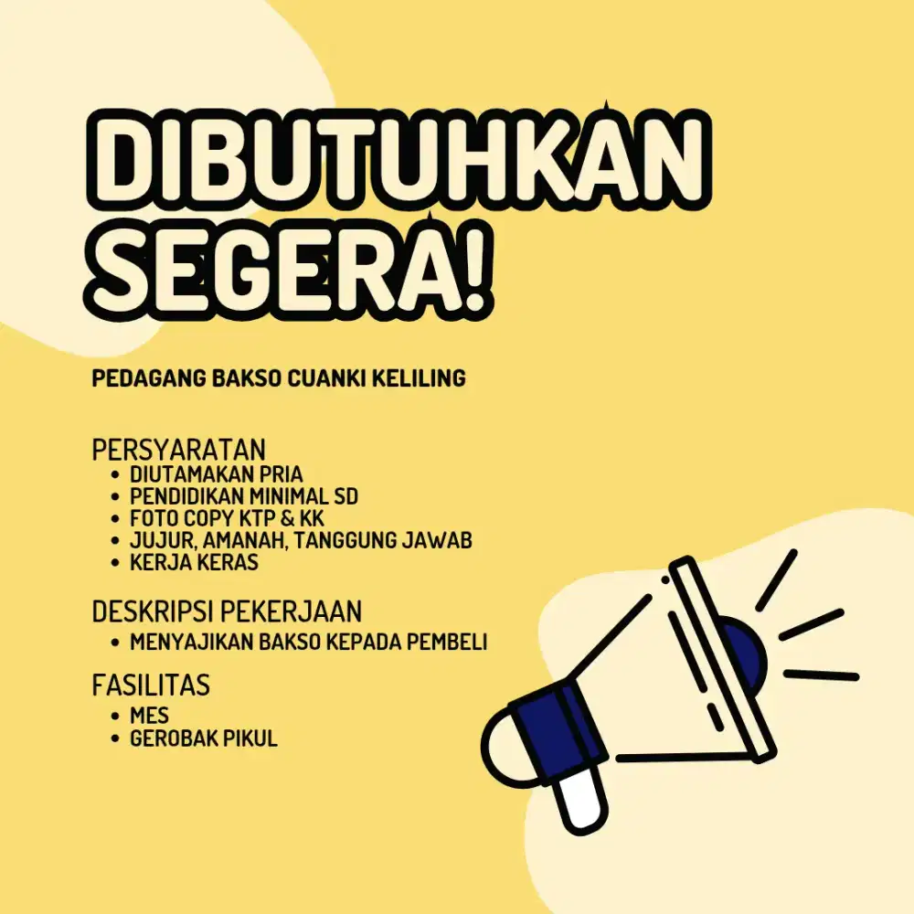 LOWONGAN PEDAGANG BAKSO CUANKI KELILING