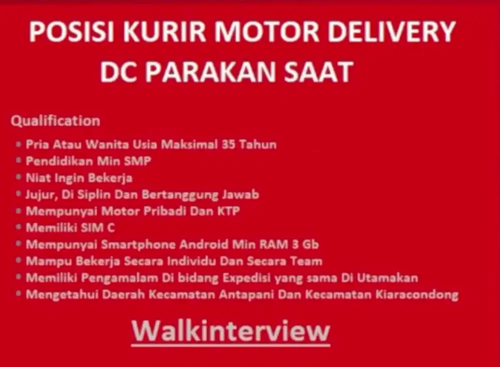 Lowongan Kurir Motor