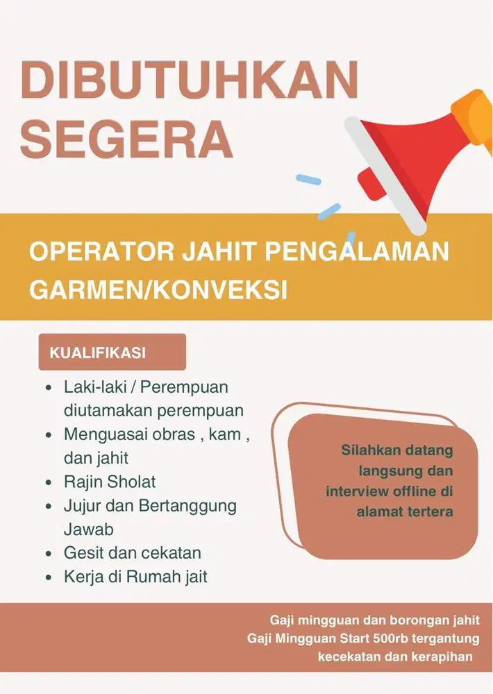 LOWONGAN 10 Operator Penjahit