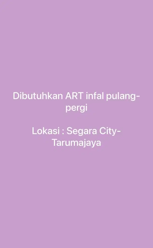 DIBUTUHKAN ART PULANG PERGI