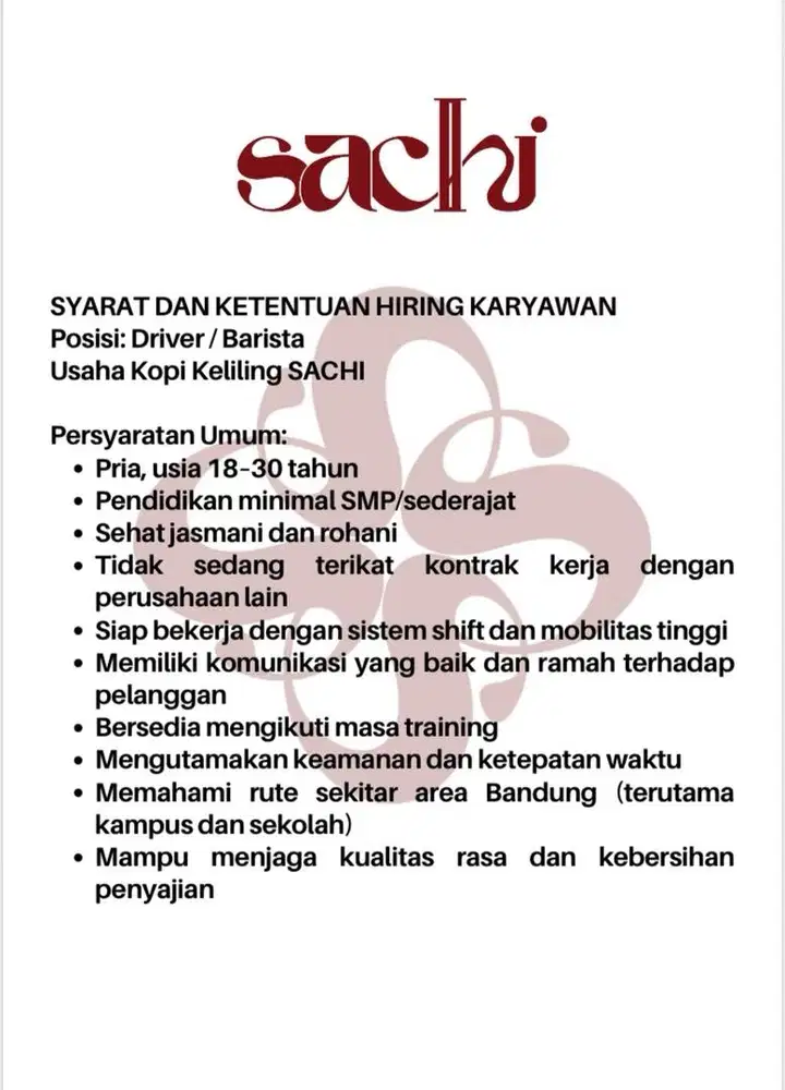 DRIVER/BARISTA KOPI KELILING