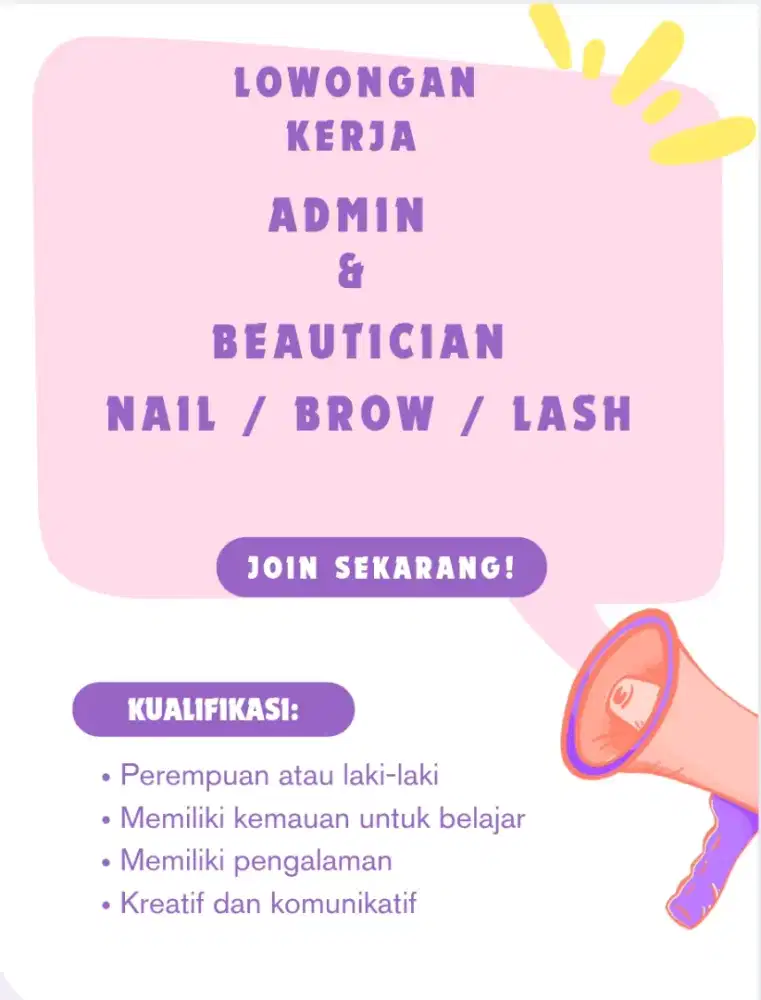 Dibutuhkan admin dan beautician