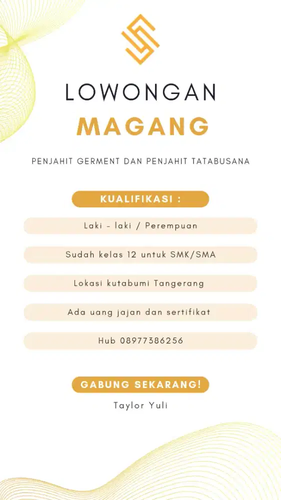 Lowongan magang penjahit tatabusana garmen