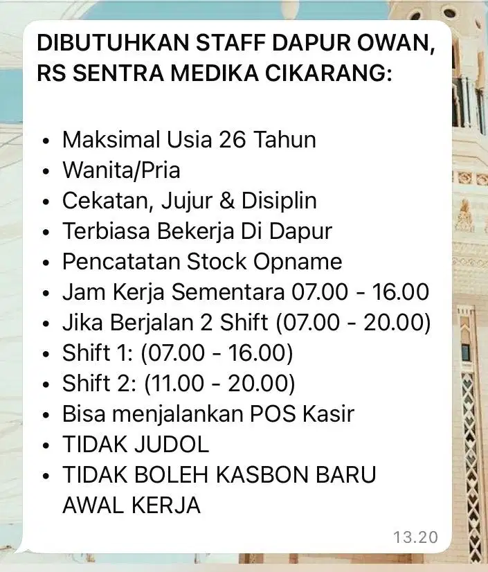 Staf Dapur Kantin rumah sakit