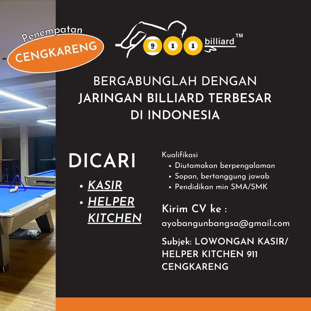 LOWONGAN KASIR & HELPER KITCHEN