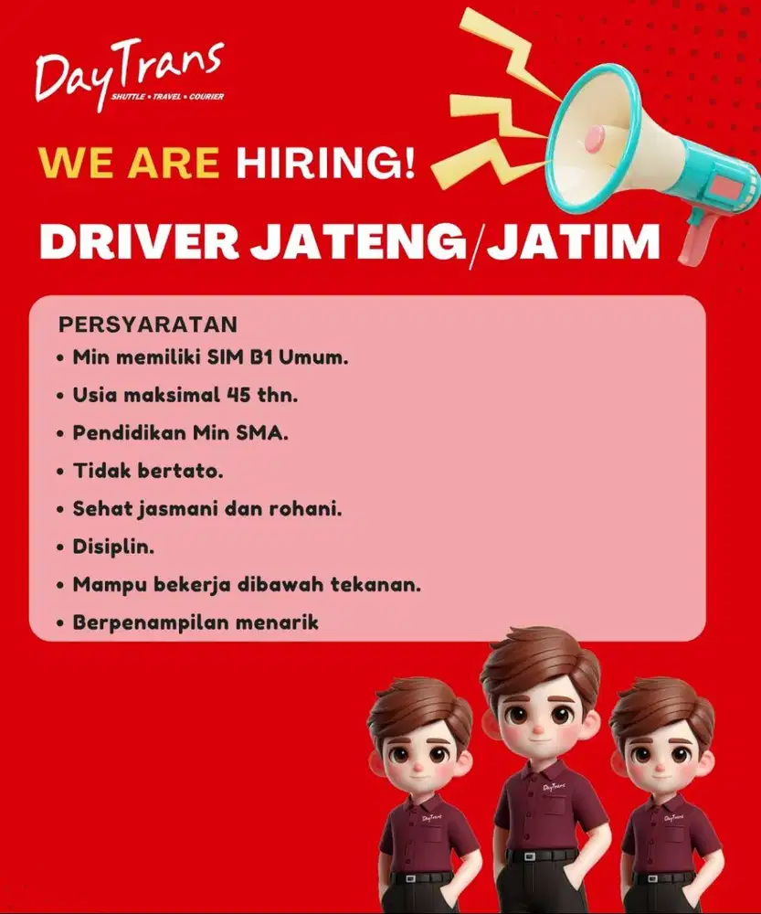 Lowongan Driver Shuttle Daytrans