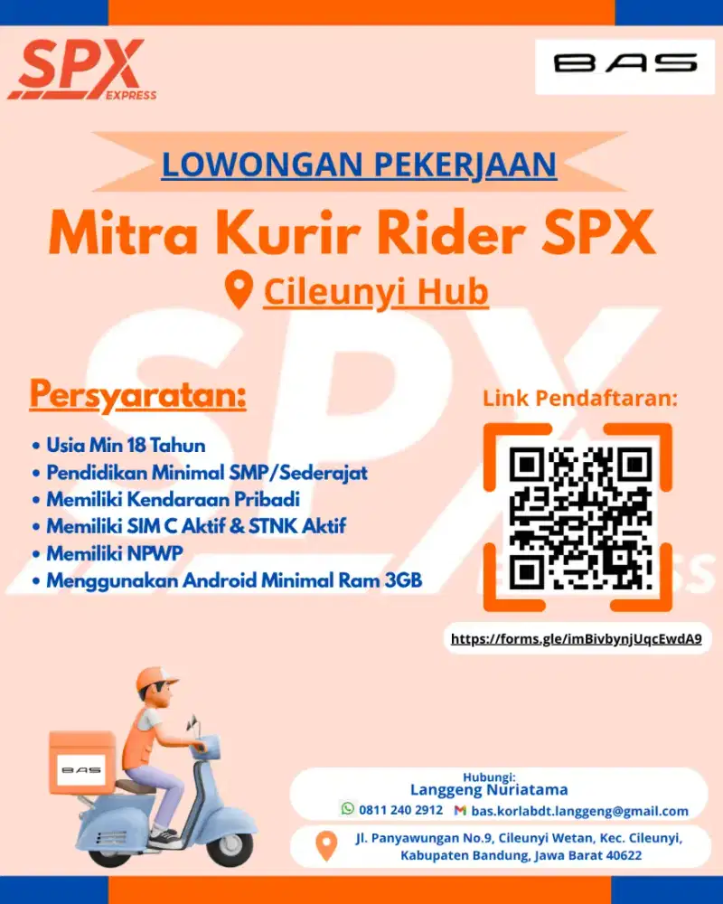 DIBUTUHKAN SEGERA KURIR RIDER SPX