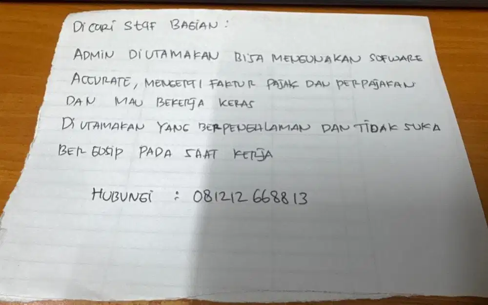 Lowongan kerja Admin perpajakan