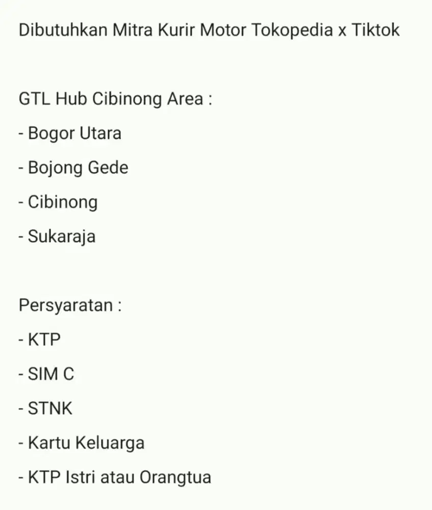 Dibutuhkan Segera Mitra Kurir Paket