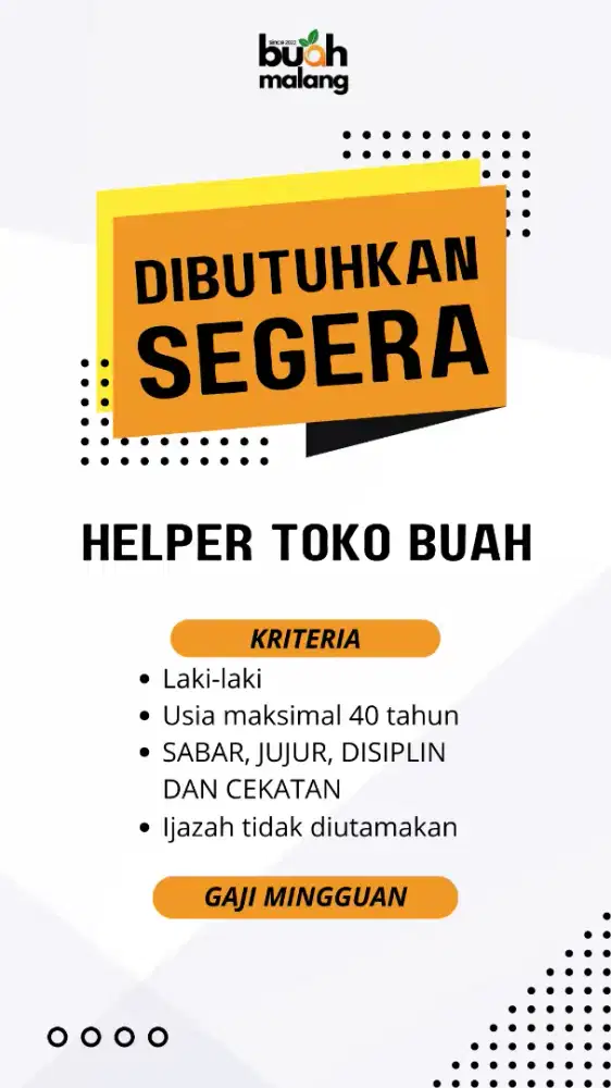 LOWONGAN KERJA ASISTEN TOKO BUAH