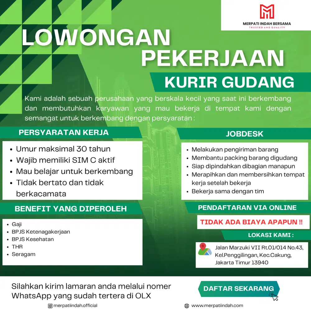 Dibutuhkan Kurir gudang
