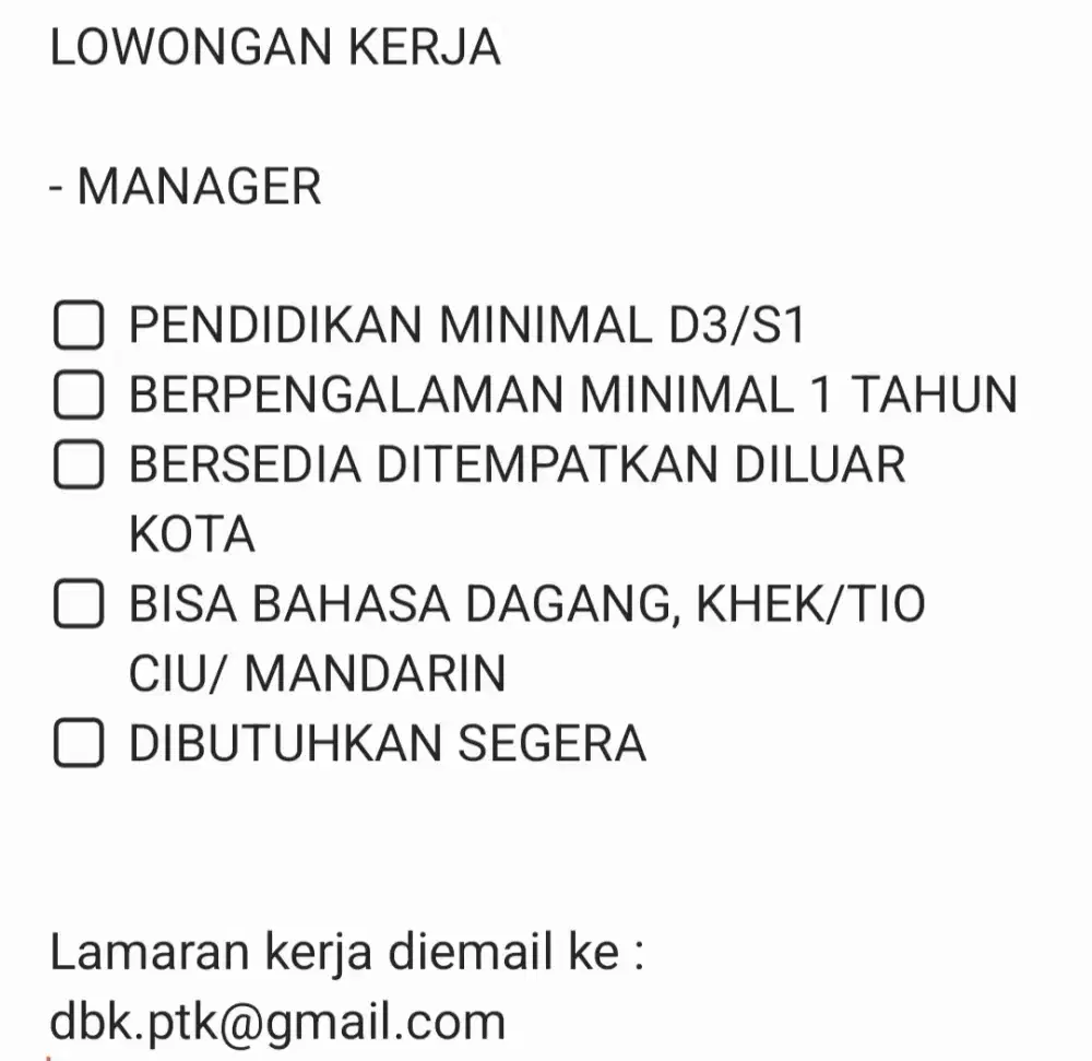 Lowongan Kerja Manager