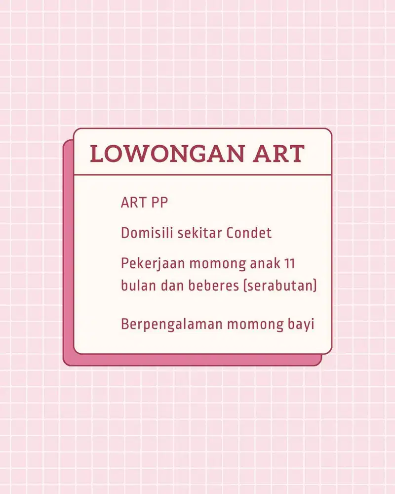 Dicari Asisten Rumah tangga