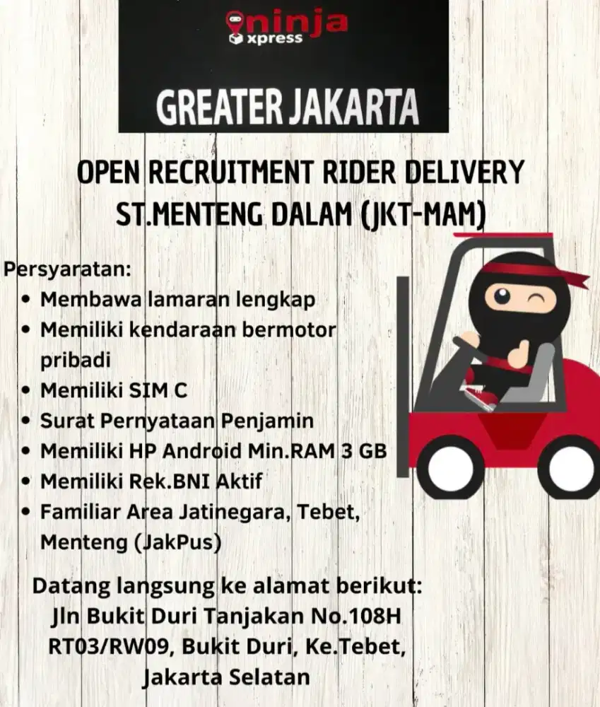 LOWONGAN KURIR DELIVERY NINJA XPRESS